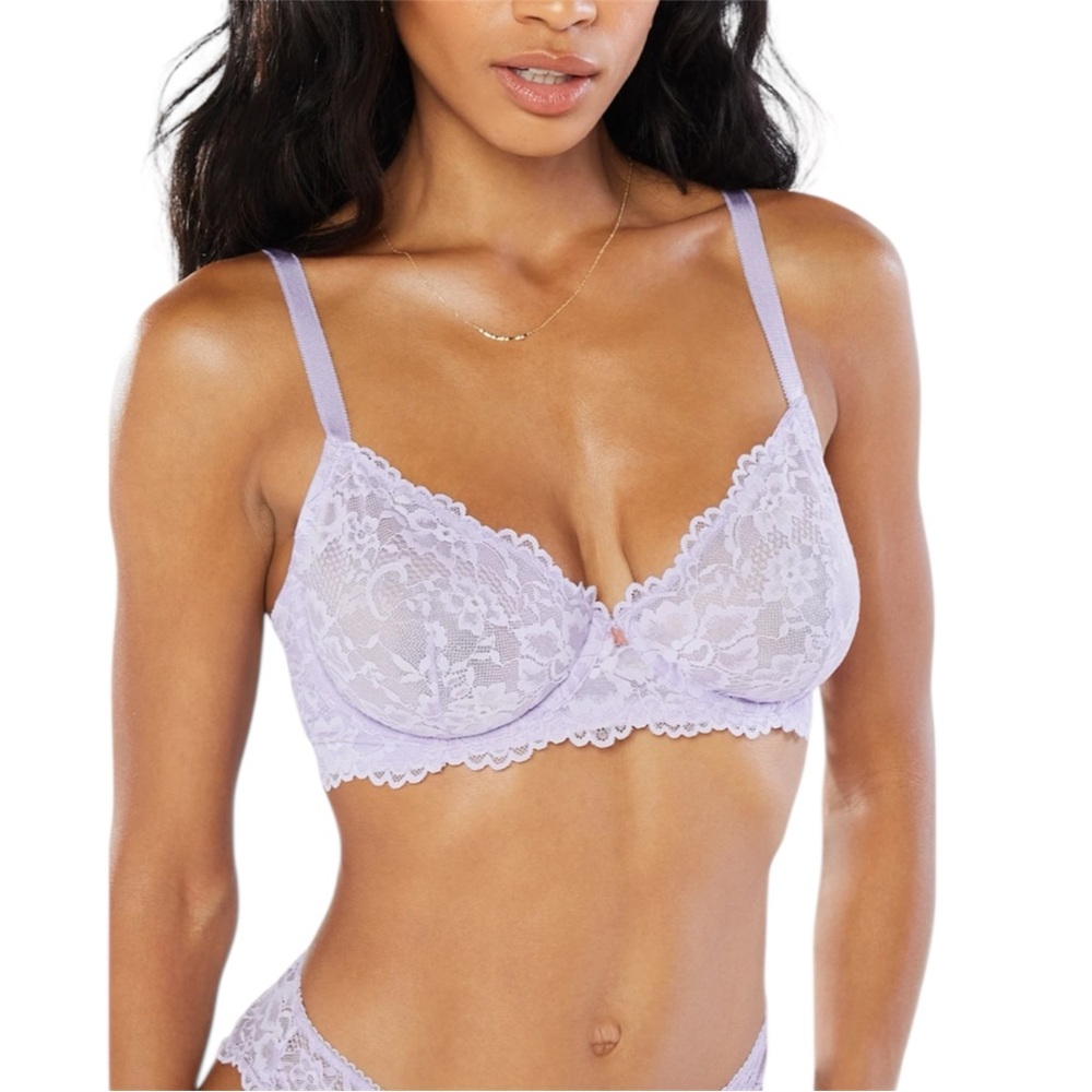 Savage X Fenty by Rihanna Floral Lace Unlined Bra 38B Sheer Purple Lavender